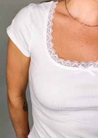 Ribbed Knit Top with Lace & Bow Trim