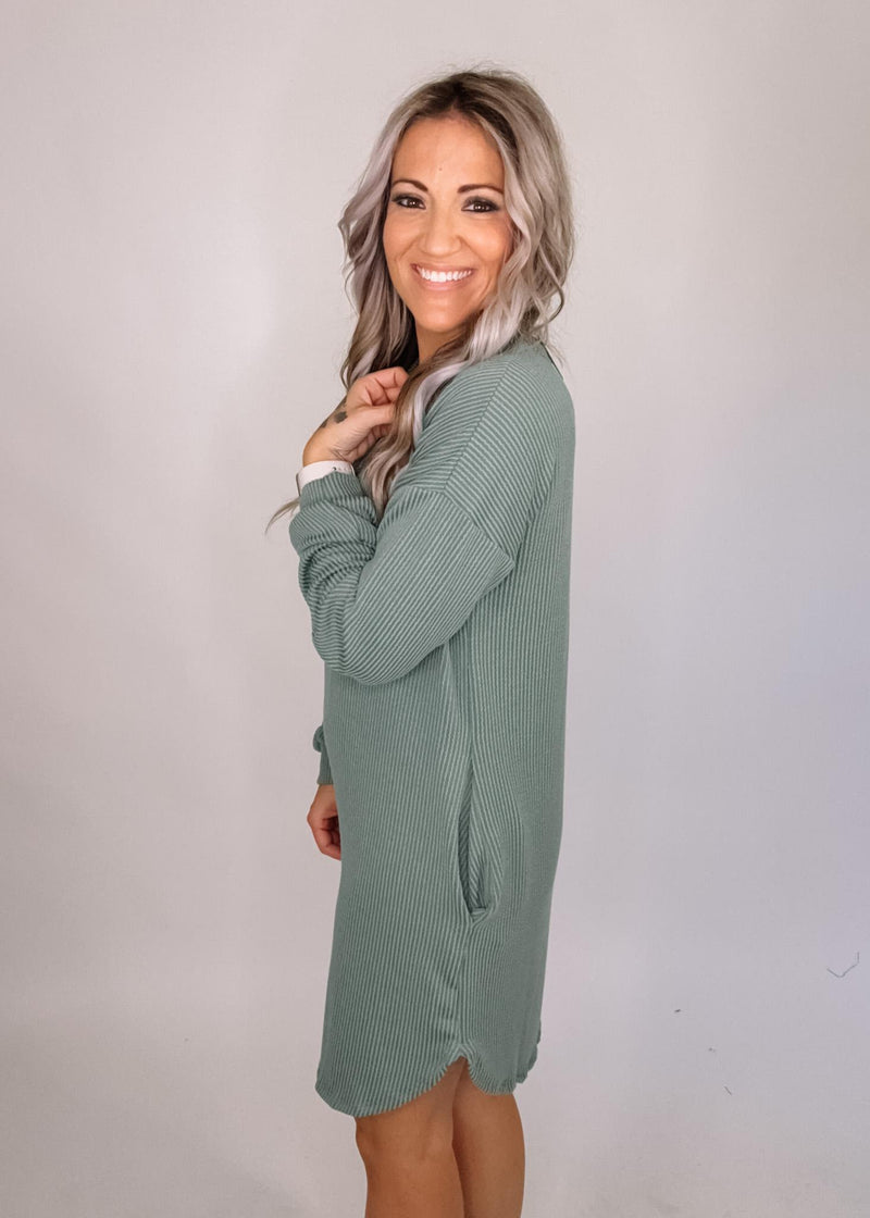 Olive Ribbed Mini Dress