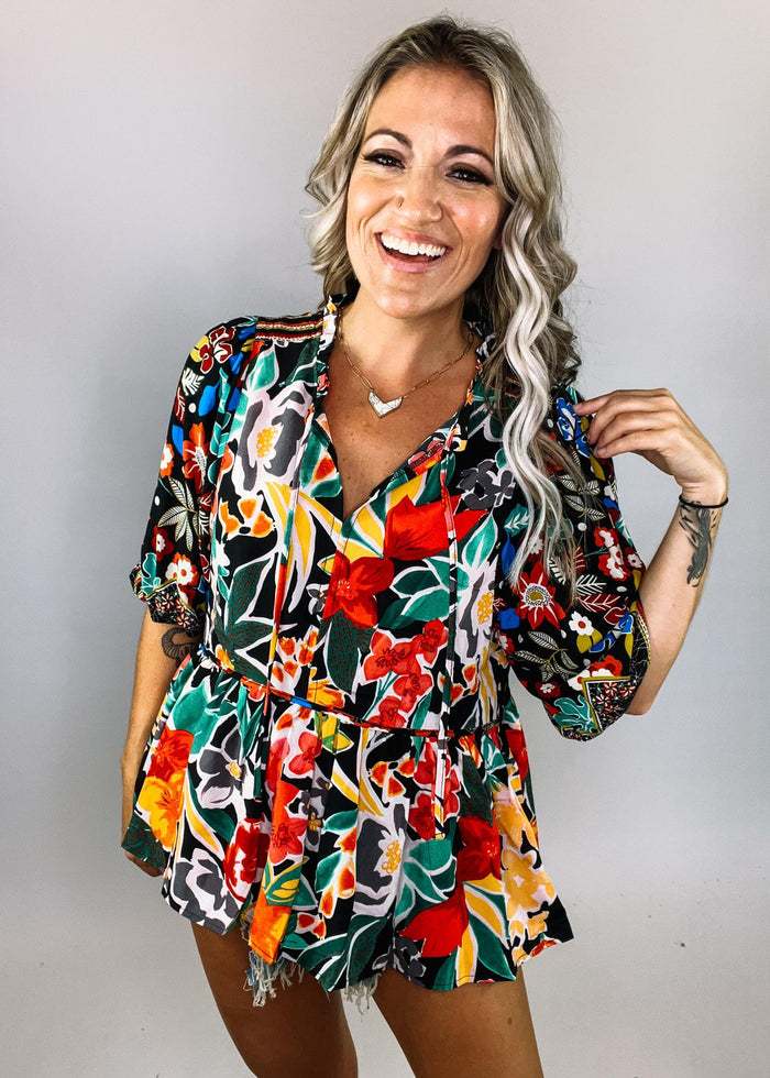 Colorful Floral Babydoll Blouse