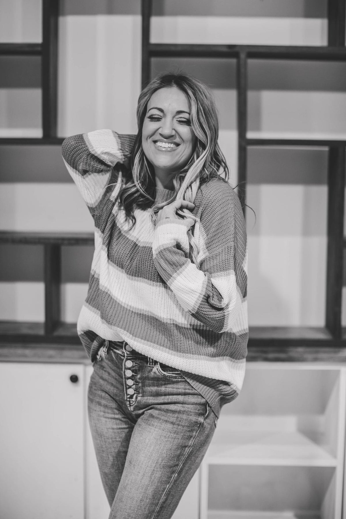 Hot Pink and Taupe Stripe Classic Knit