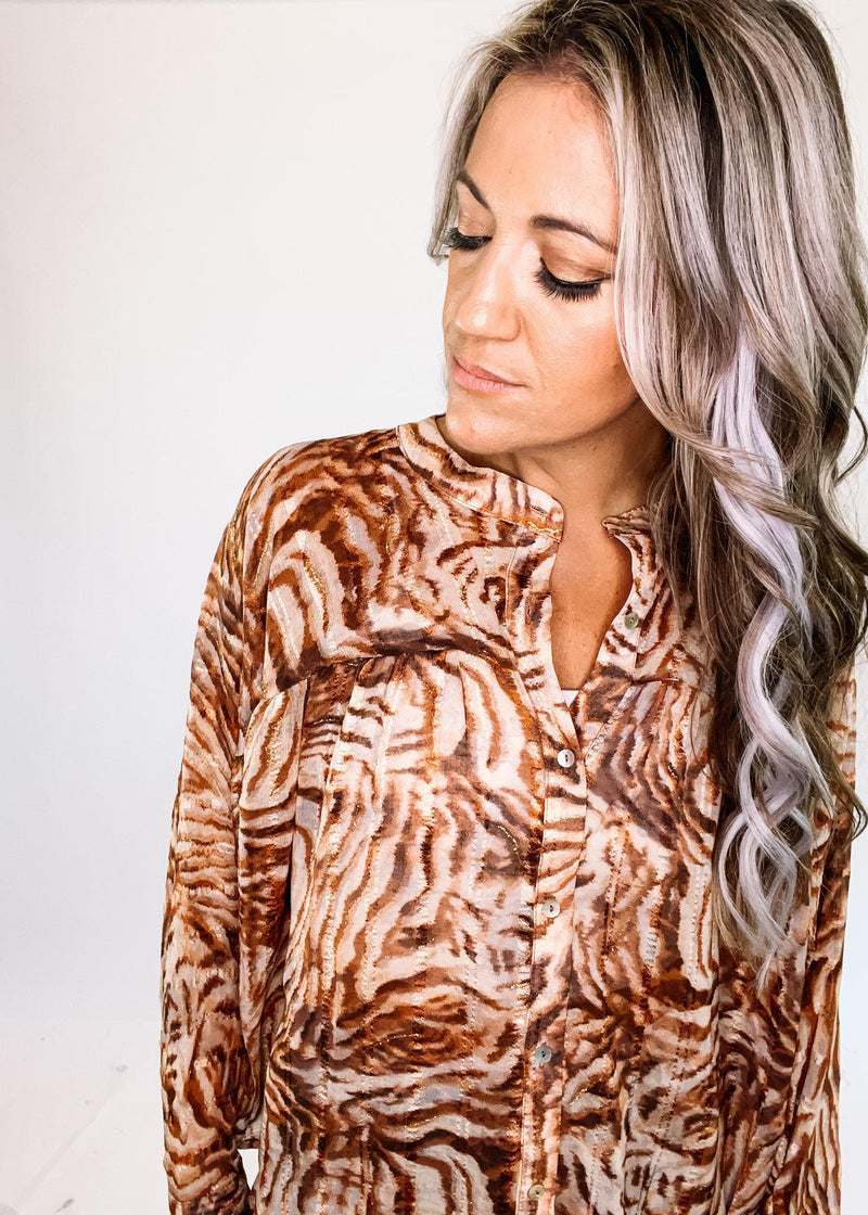 Brown Tiger Printed Blouse