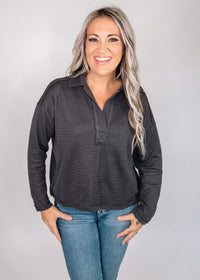 Charcoal Exposed Seam Polo Top