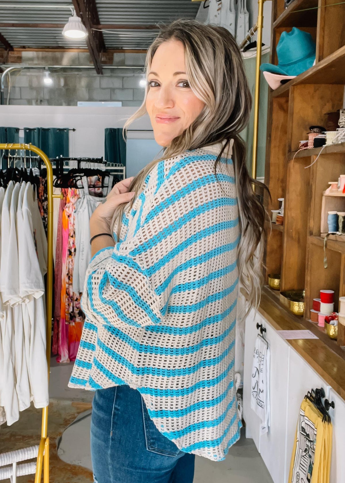Collared Reglan Sleeve Crochet Top