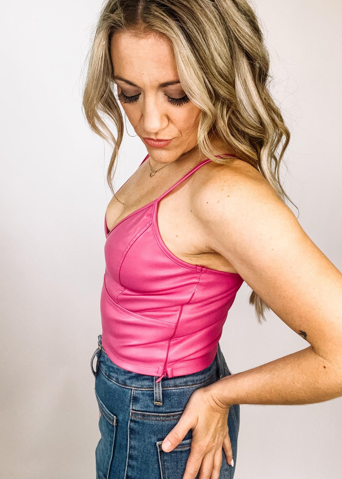 Cropped Faux Leather Top with Adjustable Straps