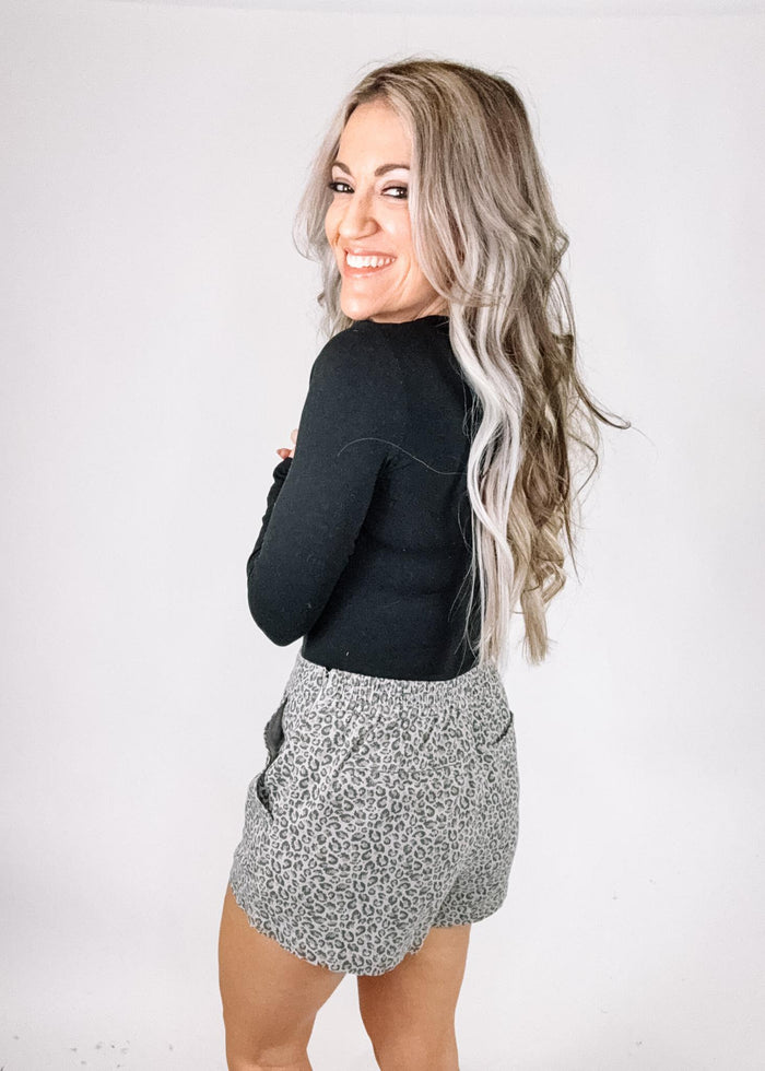 Grey Animal Print Denim Skort