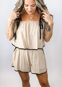 Nude Romper with Black Trim