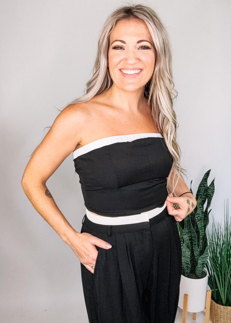 Contrasting Strapless Top and Trouser Set