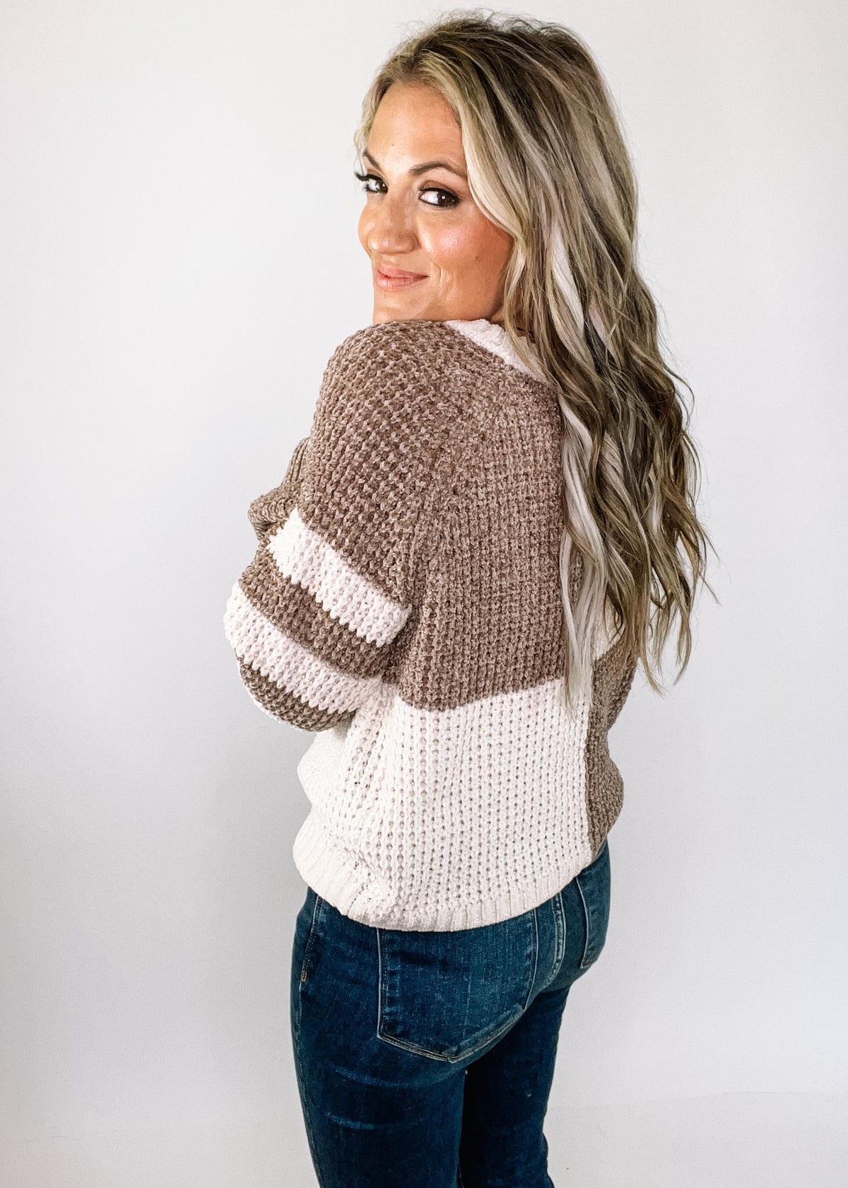 Mocha Chenille Knit Block Sweater