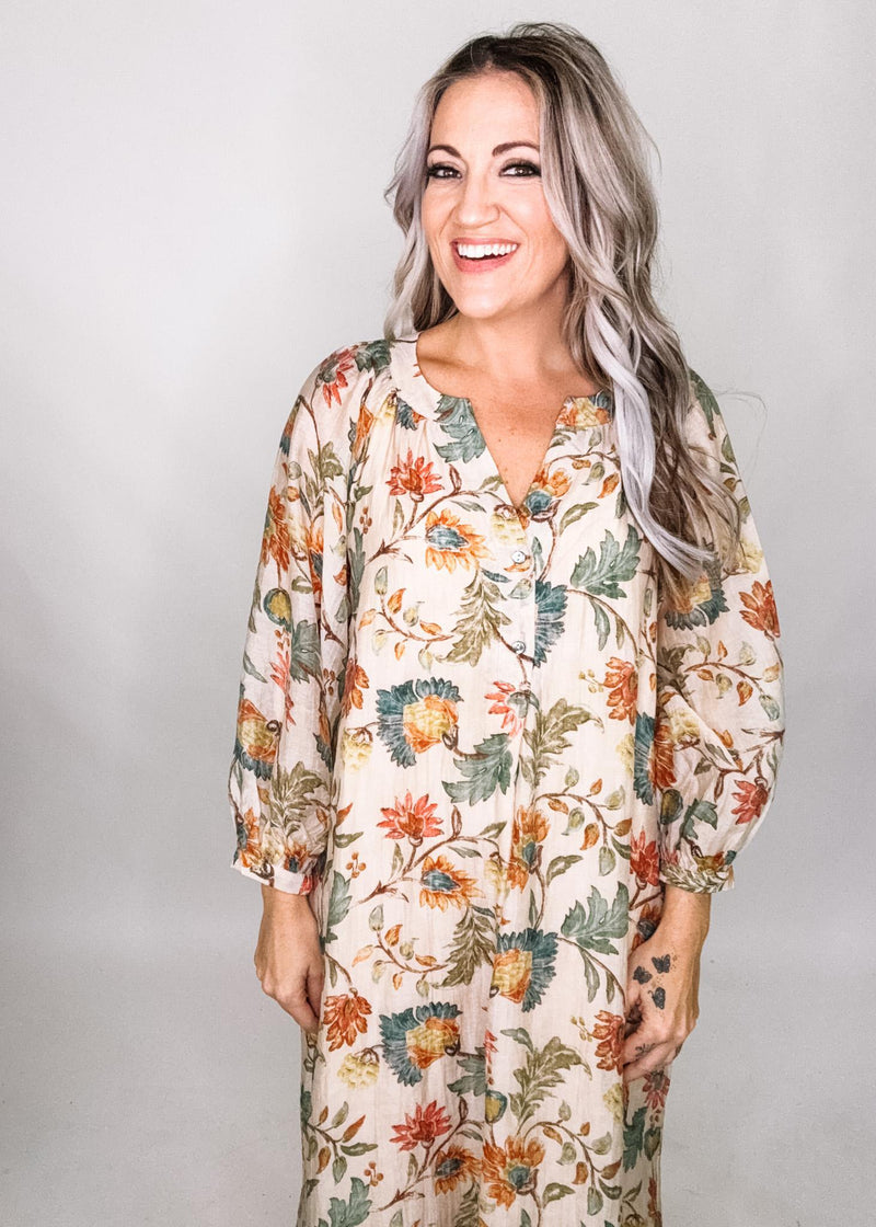 Ecru Printed Maxi Dress