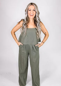 Olive Scoop Neck Wide Leg Jumpsuit