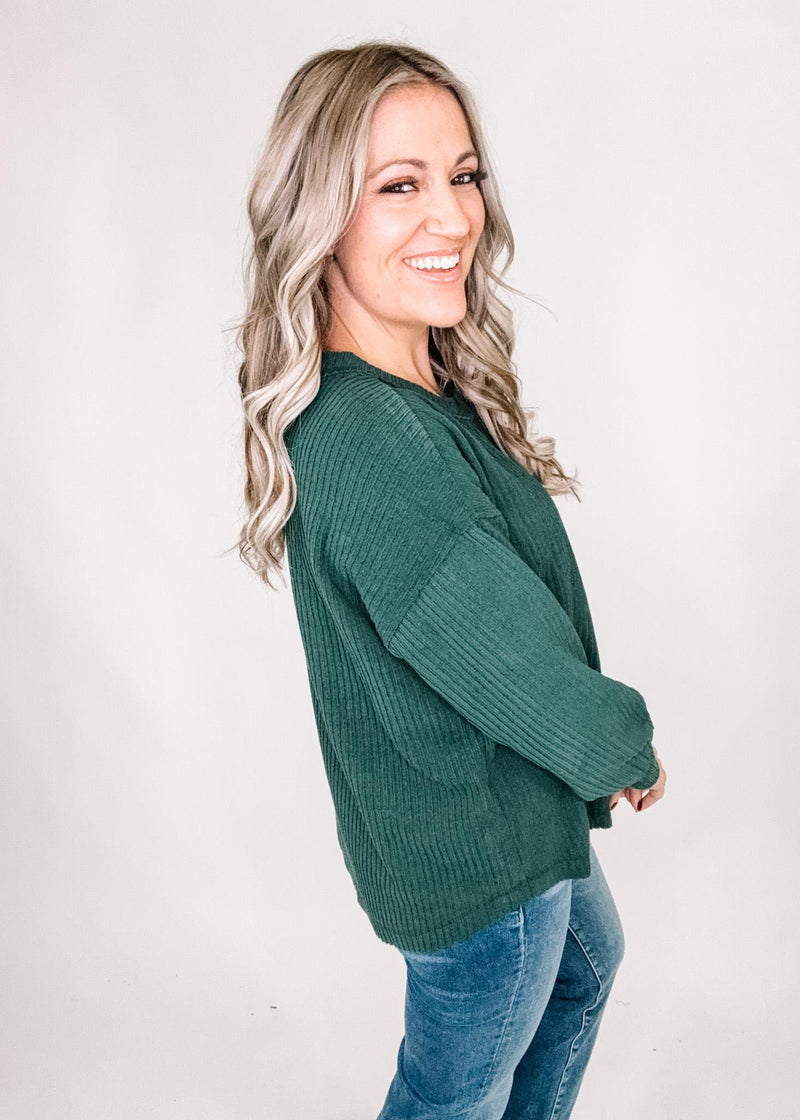 Hunter Green Ribbed Henley Top