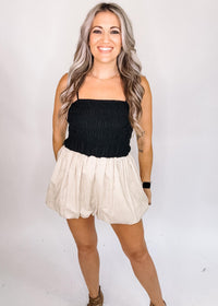 Bubble Hem Romper with Smocking Body