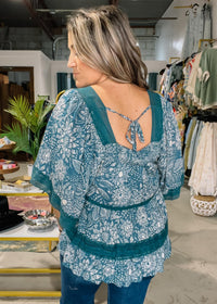 Jade Lace Trim Tunic Top