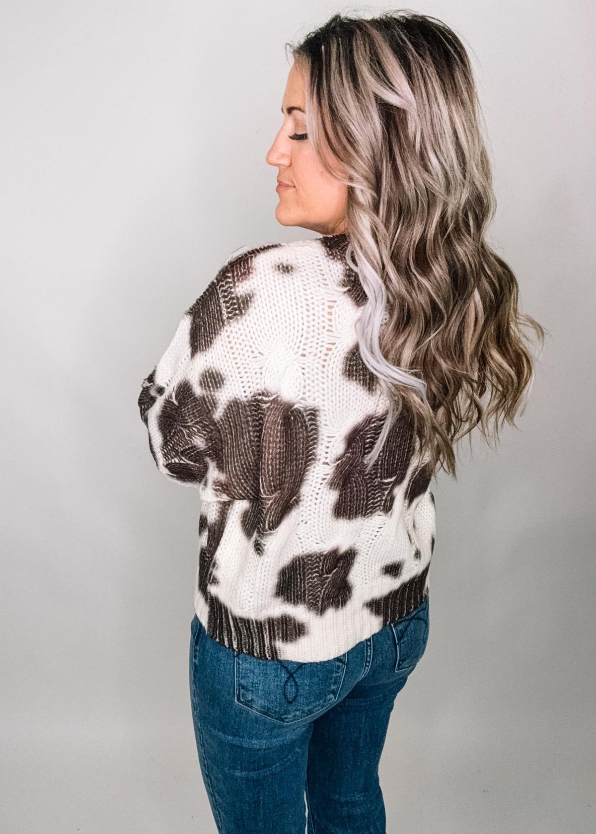 Animal Print Cable Knit Sweater