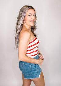 Summer Stripe Strapless Knit Top