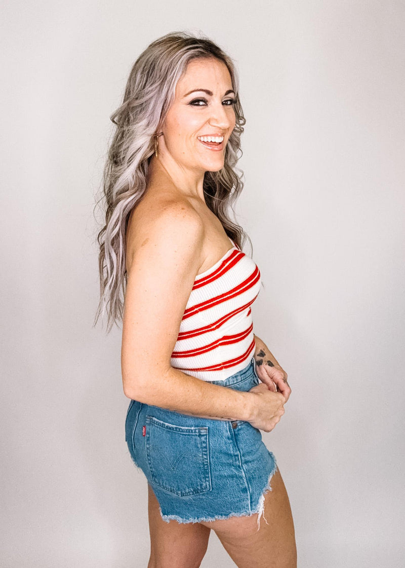Summer Stripe Strapless Knit Top