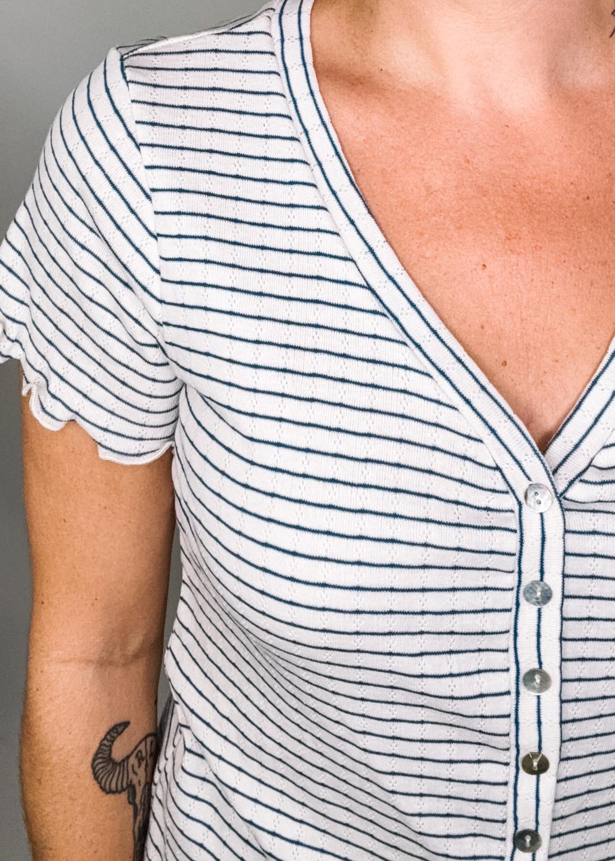 White and Navy Button Down Top