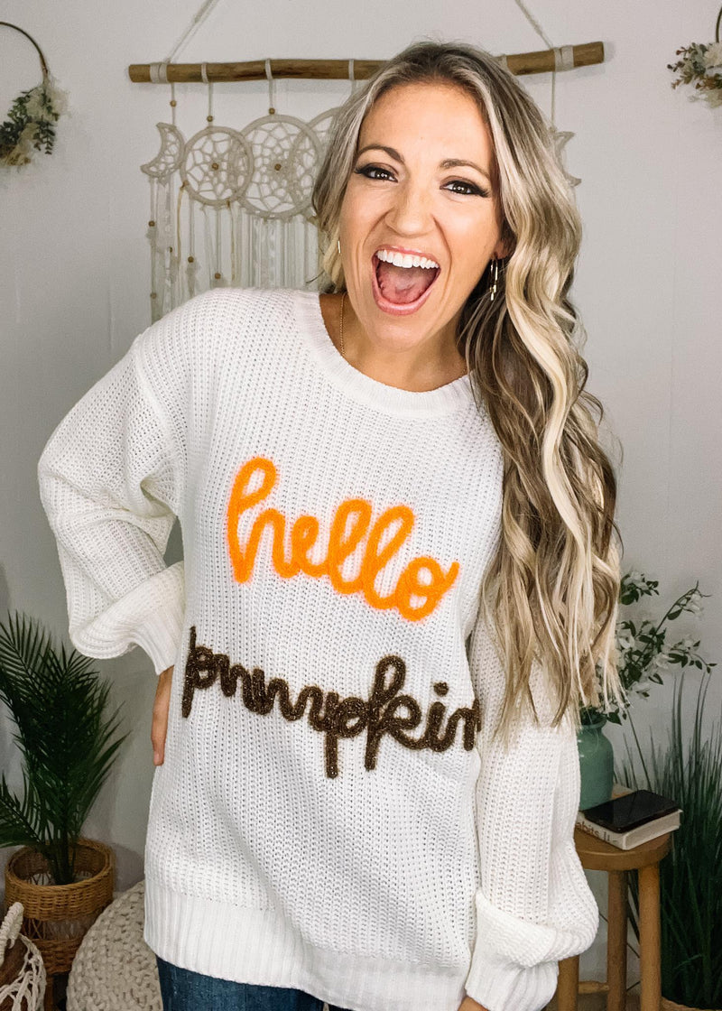 Hello Pumpkin Embroidery Sweater