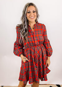 Red Holiday Plaid -Line Dress