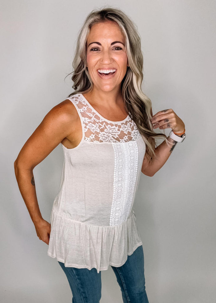 Oatmeal Lace Detail Tunic Tank