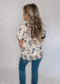 Entro Black Floral Embroidered Top