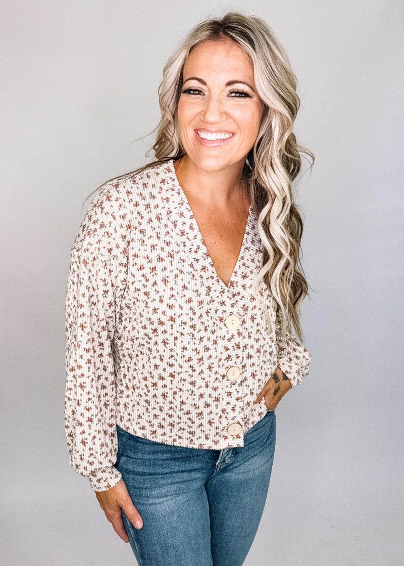 Floral Rib Knit Cardigan
