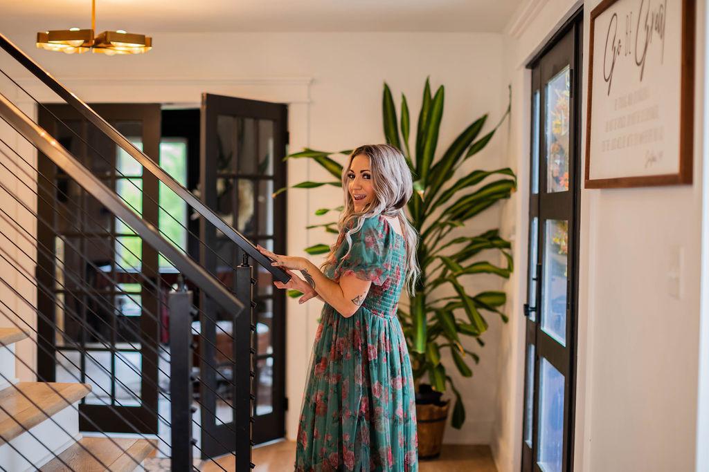 Green and Floral Mesh Maxi Dress