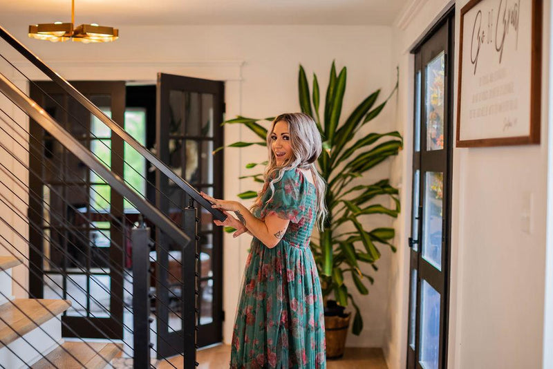 Green and Floral Mesh Maxi Dress