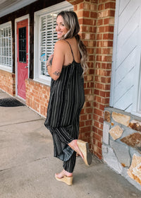 Black Stripe Wide Leg Jumpsuit