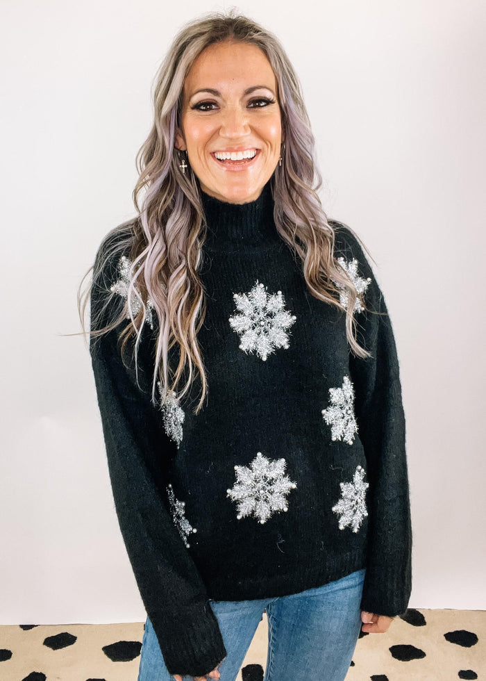 Black Silver Snowflake Sweater