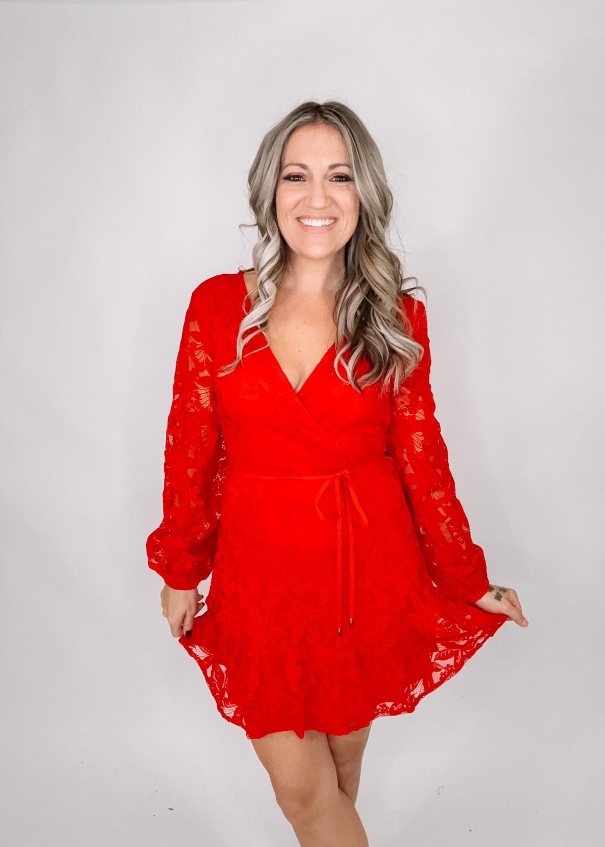 Red Lace Twist Mini Dress