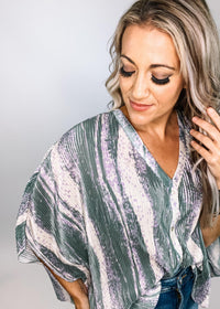 Green and Lilac Accordion Poncho Top