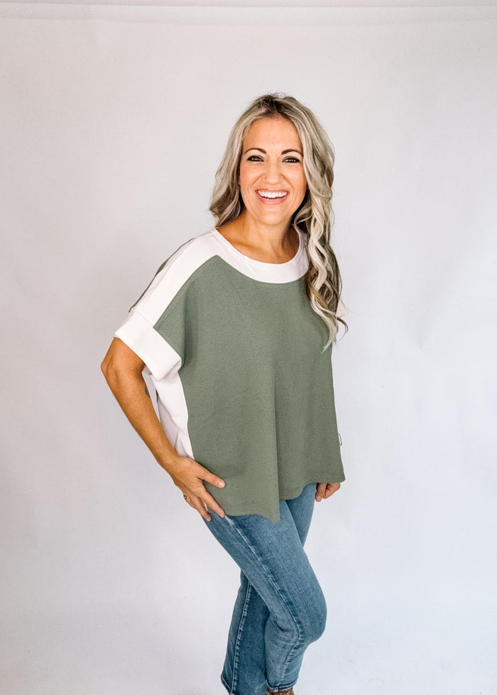 Green and ivory Trim Poncho Top