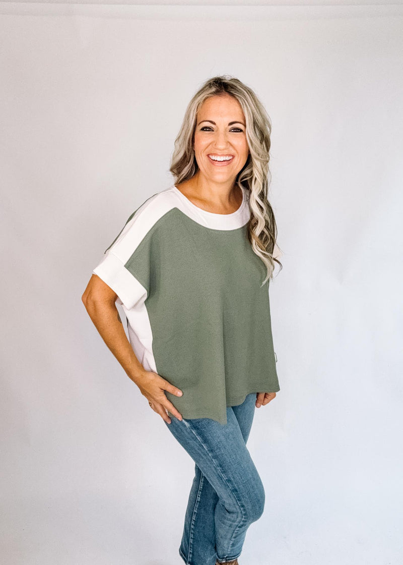 Green and ivory Trim Poncho Top