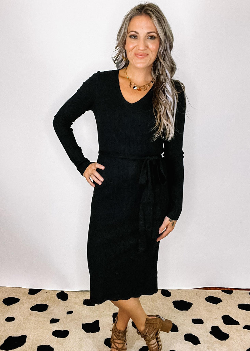Black Sweater Dress with Tie Waist Black Sweater Dress with Tie Waist