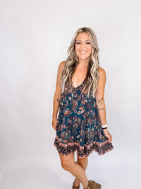 Slate and Coral Floral Mini Dress