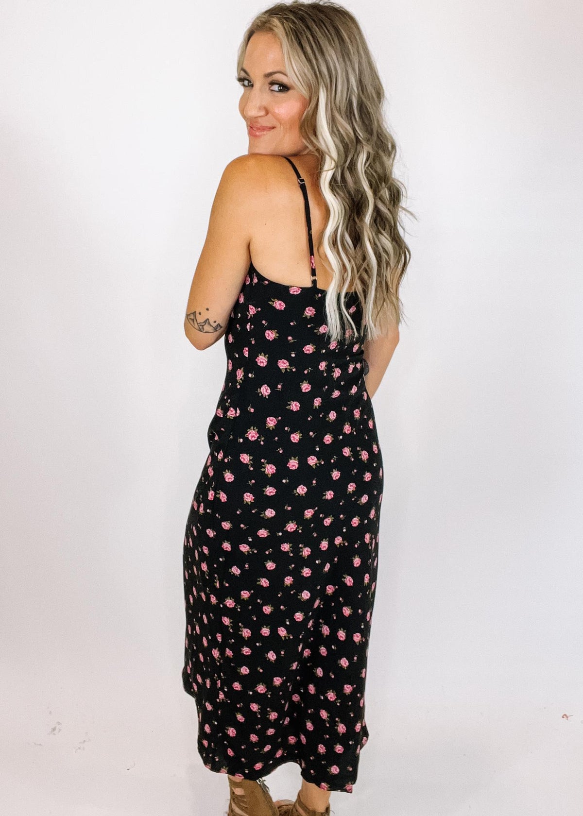 Rose Floral Midi SlIp Dress