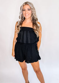 Lace Detail Ruffle Trim Romper