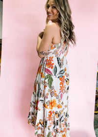 Ivory Tropical Floral Twist Front Maxi