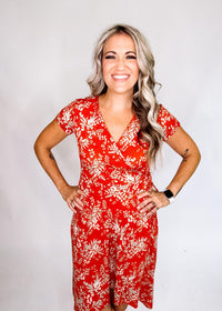 Rust and Sage Tie Waist Floral Dress