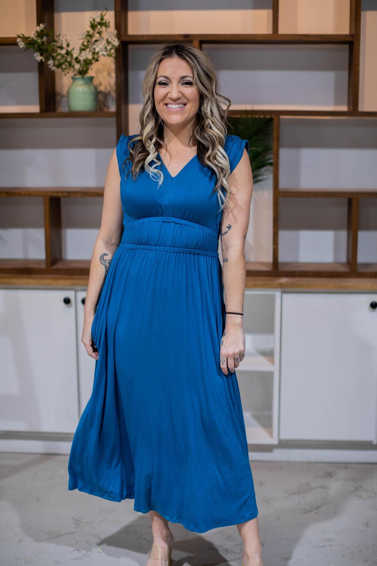 Teal Grecian Midi Dress