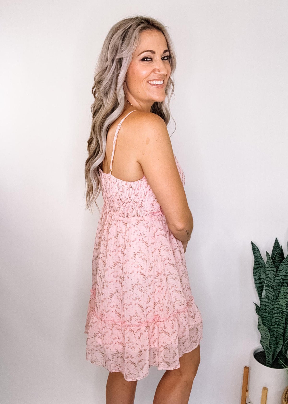 Pink Chiffon Ruffle Trim Mini Dress