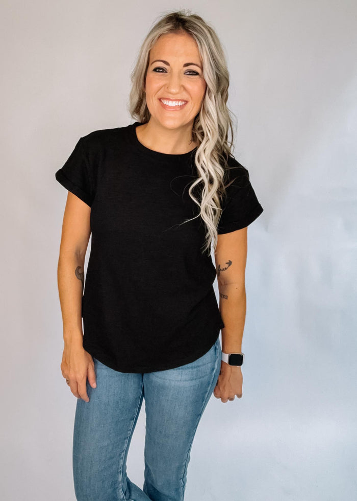 Round Neck Cuffed Sleeve T-Shirt