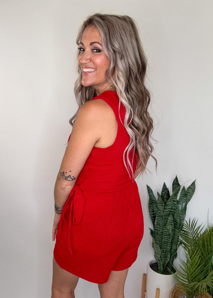 Red Faux Wrap Romper