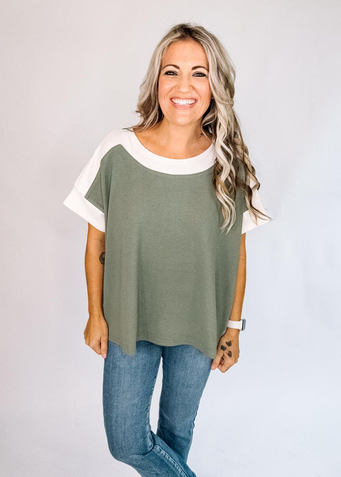 Green and ivory Trim Poncho Top