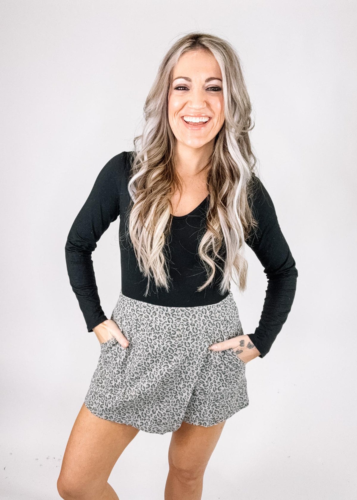 Grey Animal Print Denim Skort