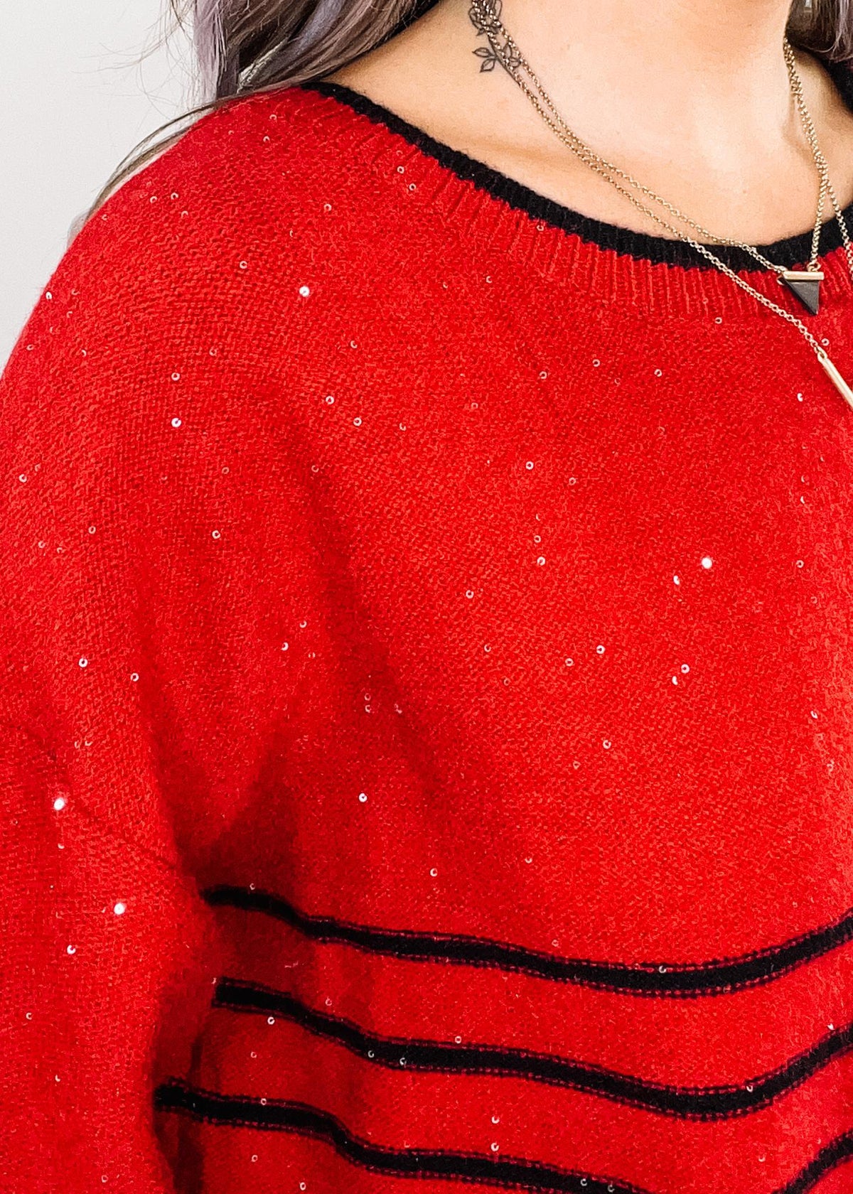 Entro Red and Black Sparkle Bow Back Sweater