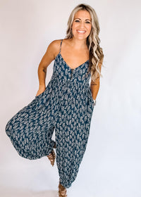 Boho Fern Printed Sleeveless Jumpsuit