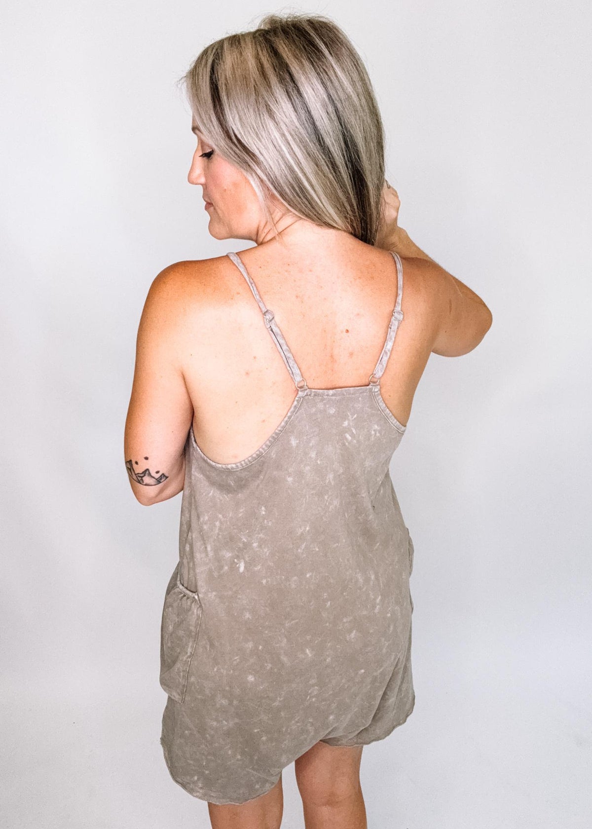 Tan Ruffle Trim Romper
