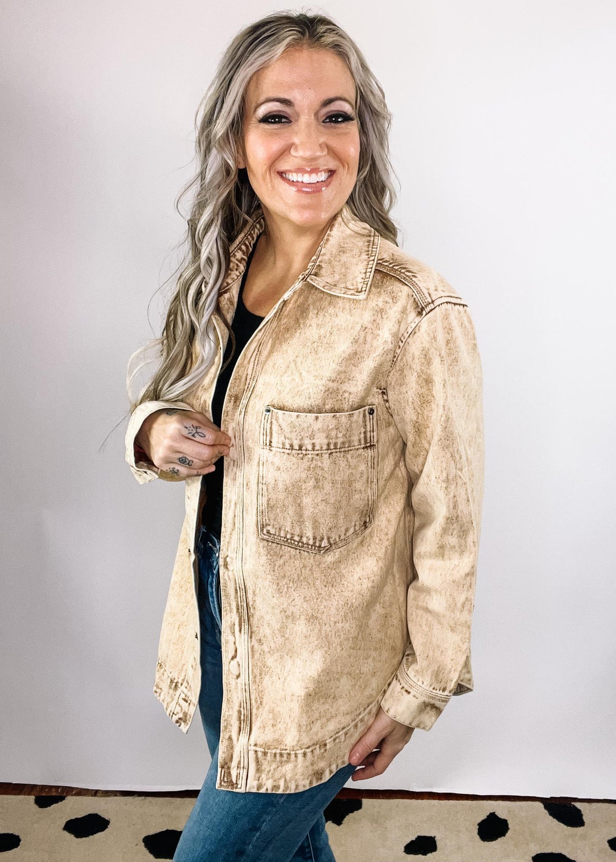 Taupe Vintage Washed Button Down Shacket